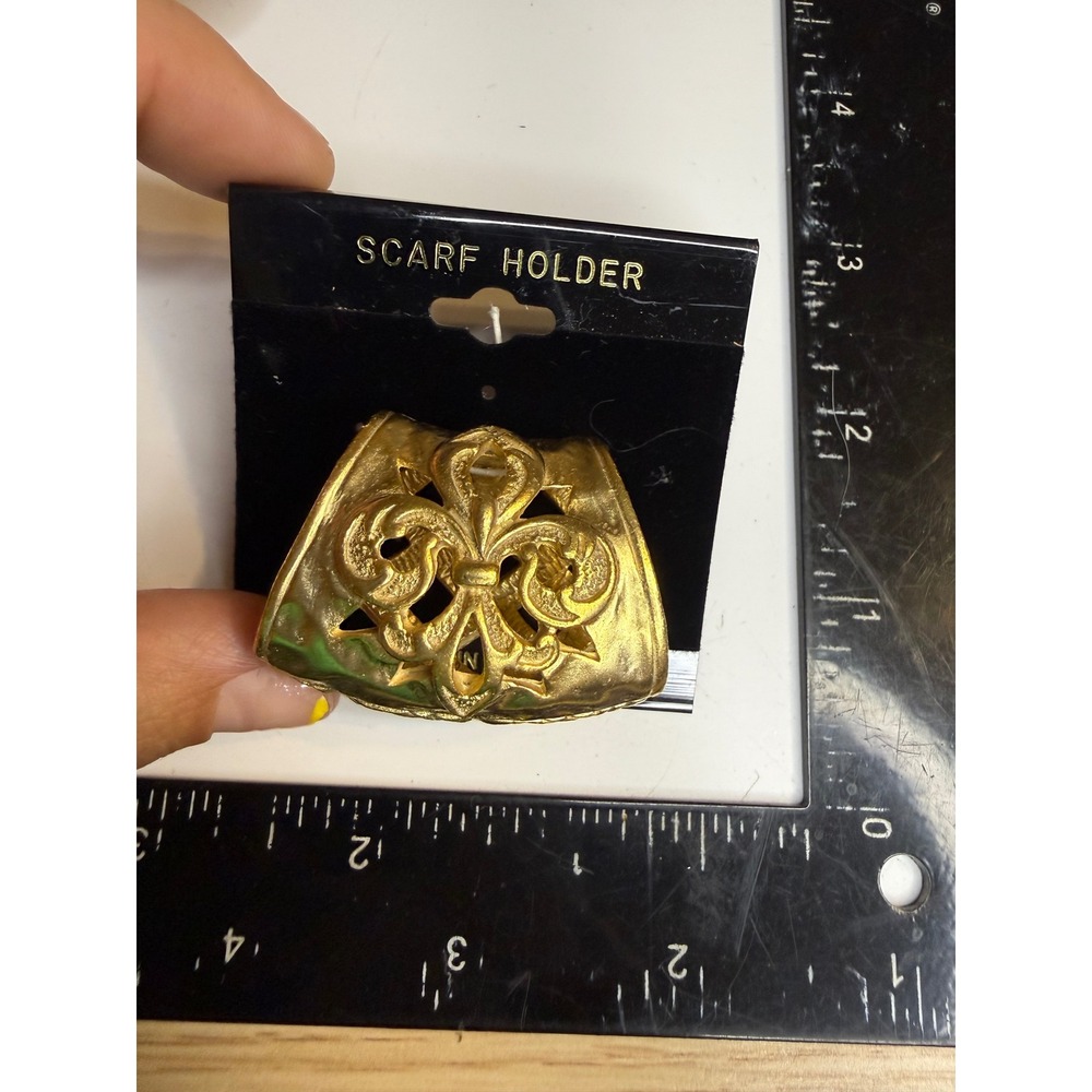 Vintage Gold Tone Fleur De Lis Scarf Holder Slide Ring Made in USA